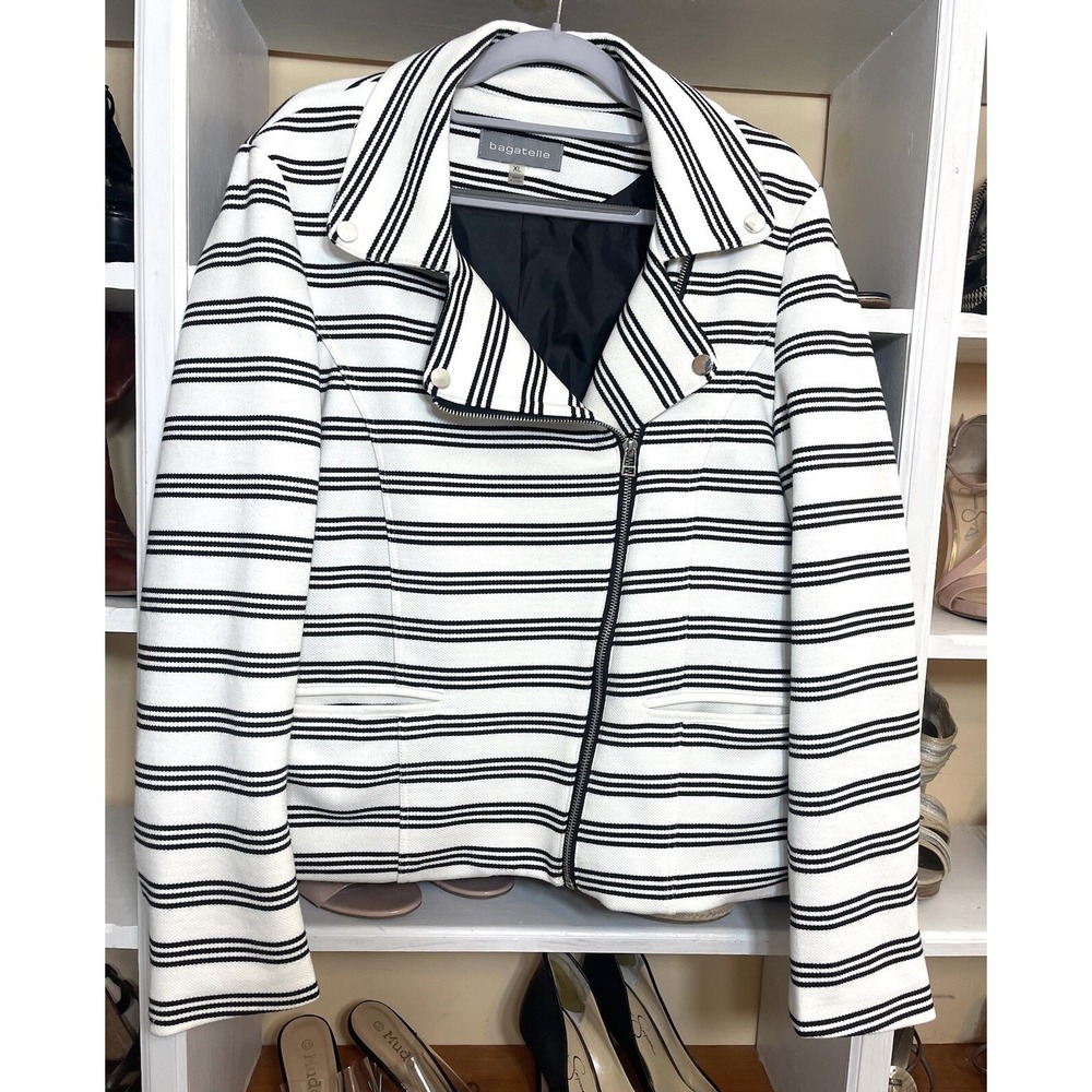 Bagatelle Women's Striped Moto Jacket Size XL Zippered sleeves